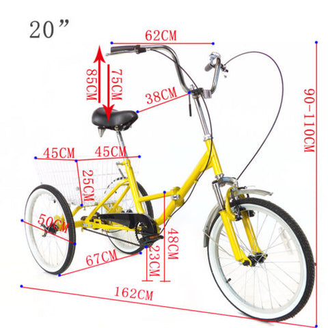 Bicicletta Pieghevole Triciclo a 3 ruote da 20 pollici per adulti