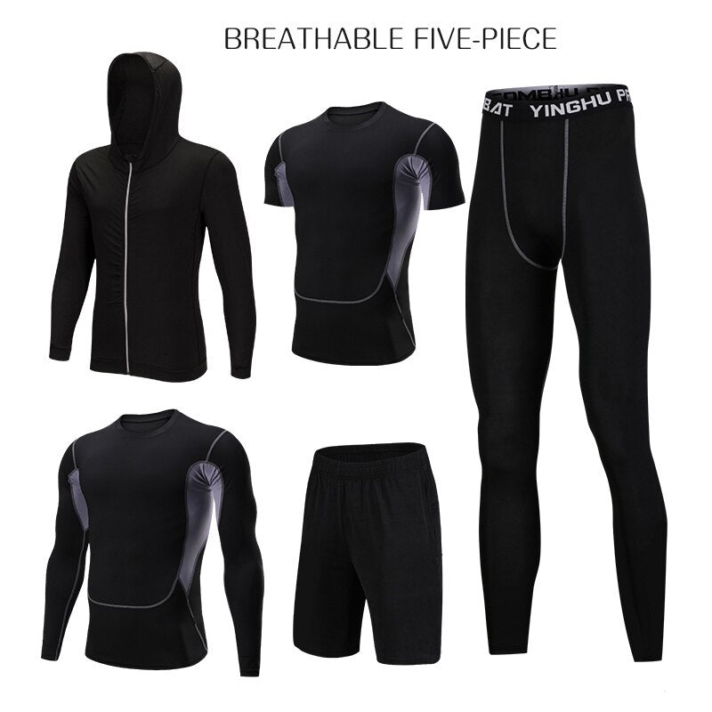 Men's 5-piece sports tracksuit/set, gym clothes, Fitness, Compression ...