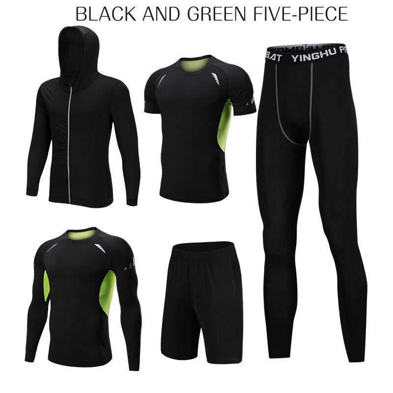 Men's 5-piece sports tracksuit/set, gym clothes, Fitness, Compression ...