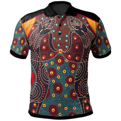 1stAustralia Polo Shirt - Aboriginal Sublimation Dot Pattern Style (Red)