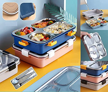 MONGSEW 4pcs Bento Snack Boxes, Snack Containers for Toddlers & Adults, Reusable 4 Compartment Food Snack Containers for Work, School, Travel, Picnics