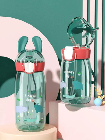 Convenient & Portable Cute Water Bottle With Transparent Straw And Bear  Shaped Cap