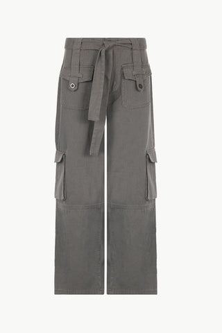 Womens Gray Belted Wide Leg Cargo Jeans