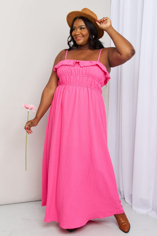 Hot Pink Shirred Sleeveless Dress
