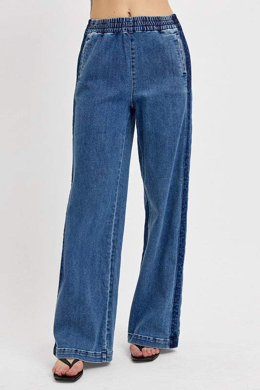 Elastic Waist Wide Leg Jeans Plus Size