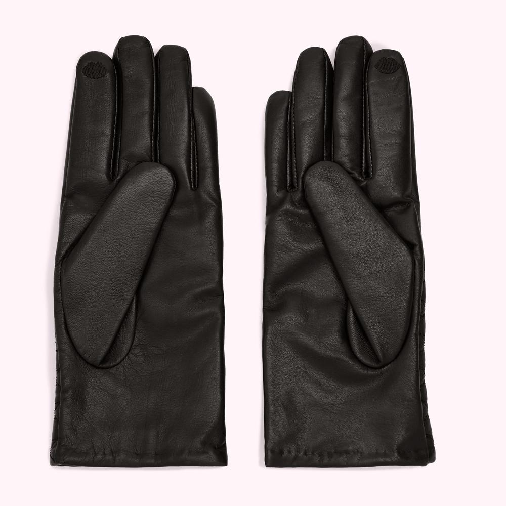 Black Embroidered Lips Leather Gloves | Accessories | Lulu Guinness