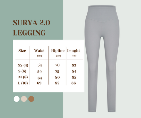 Surya 2.0 legging maattabel