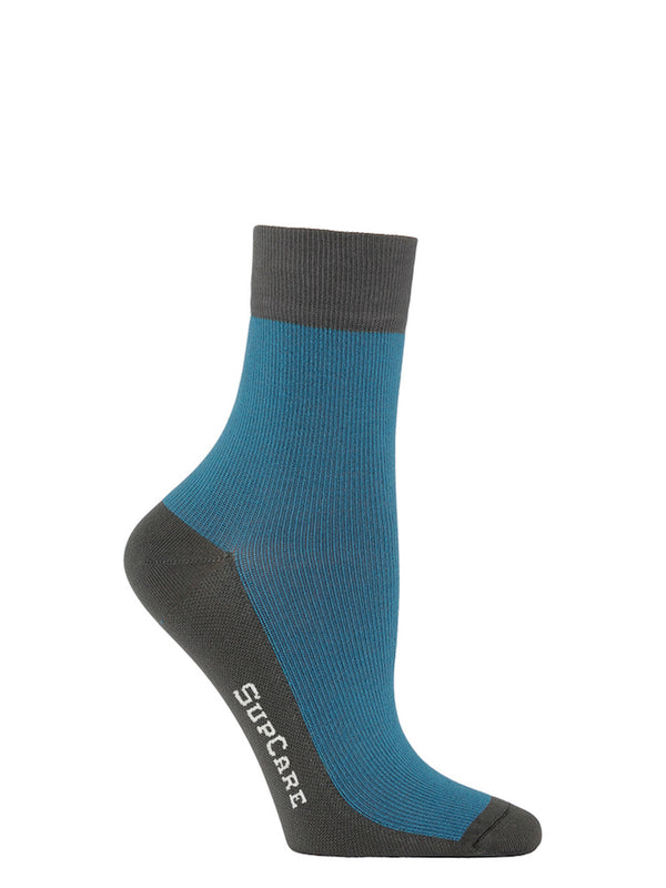 Bamboo compression crew socks, blue and grey