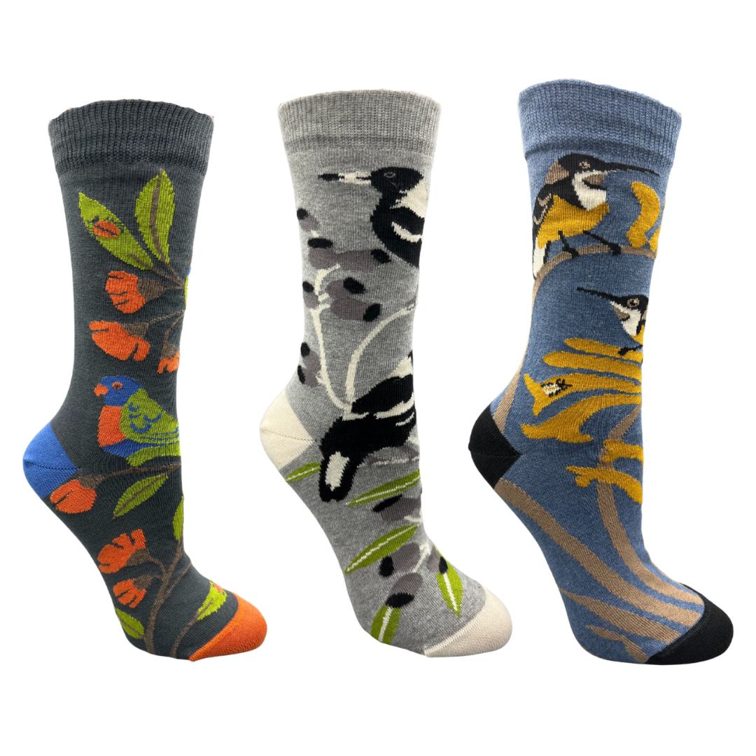 Australian Bird Range Crew Socks 3 Pack - Aussie Made