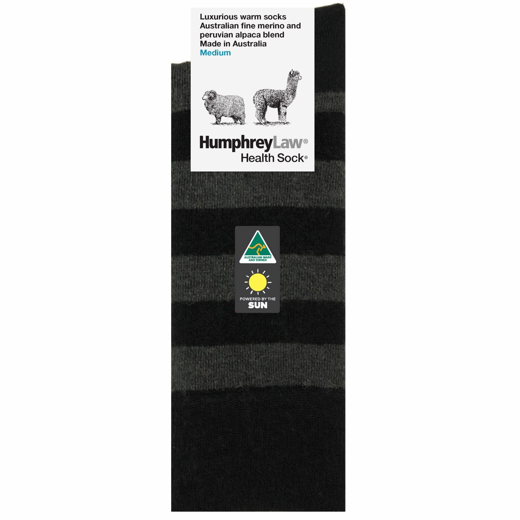 Merino and Alpaca Blend Striped Socks in Black - Aussie Made