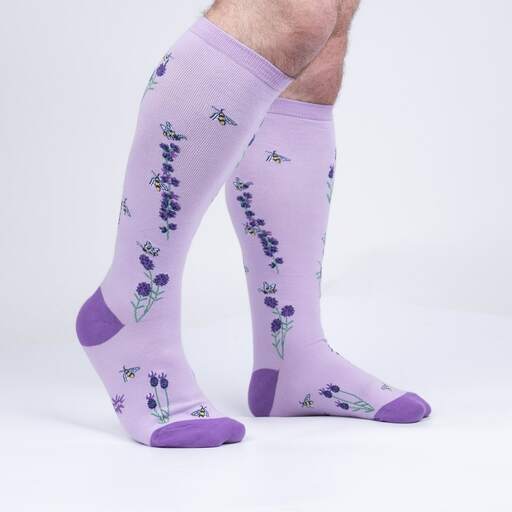 Bees and Lavender Knee High Sock in Extra Stretchy for Wide Calves