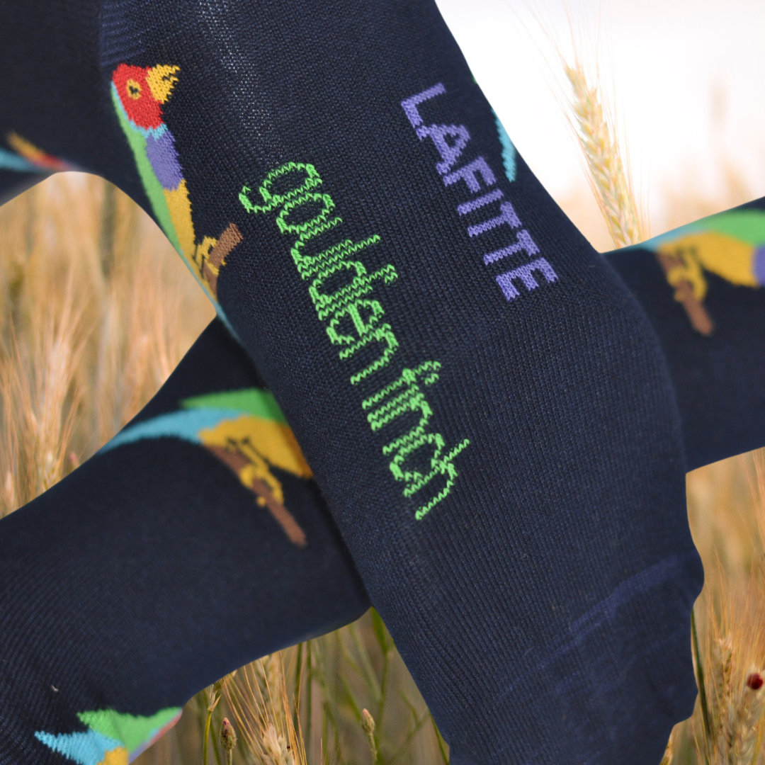 Gouldian Finch Bamboo Crew Socks in Navy