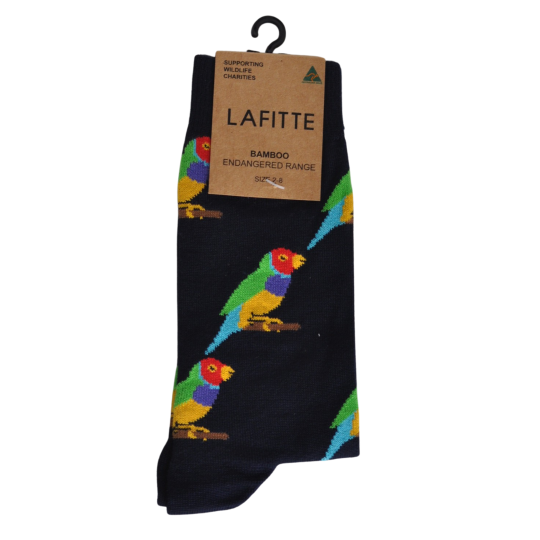 Gouldian Finch Bamboo Crew Socks in Navy