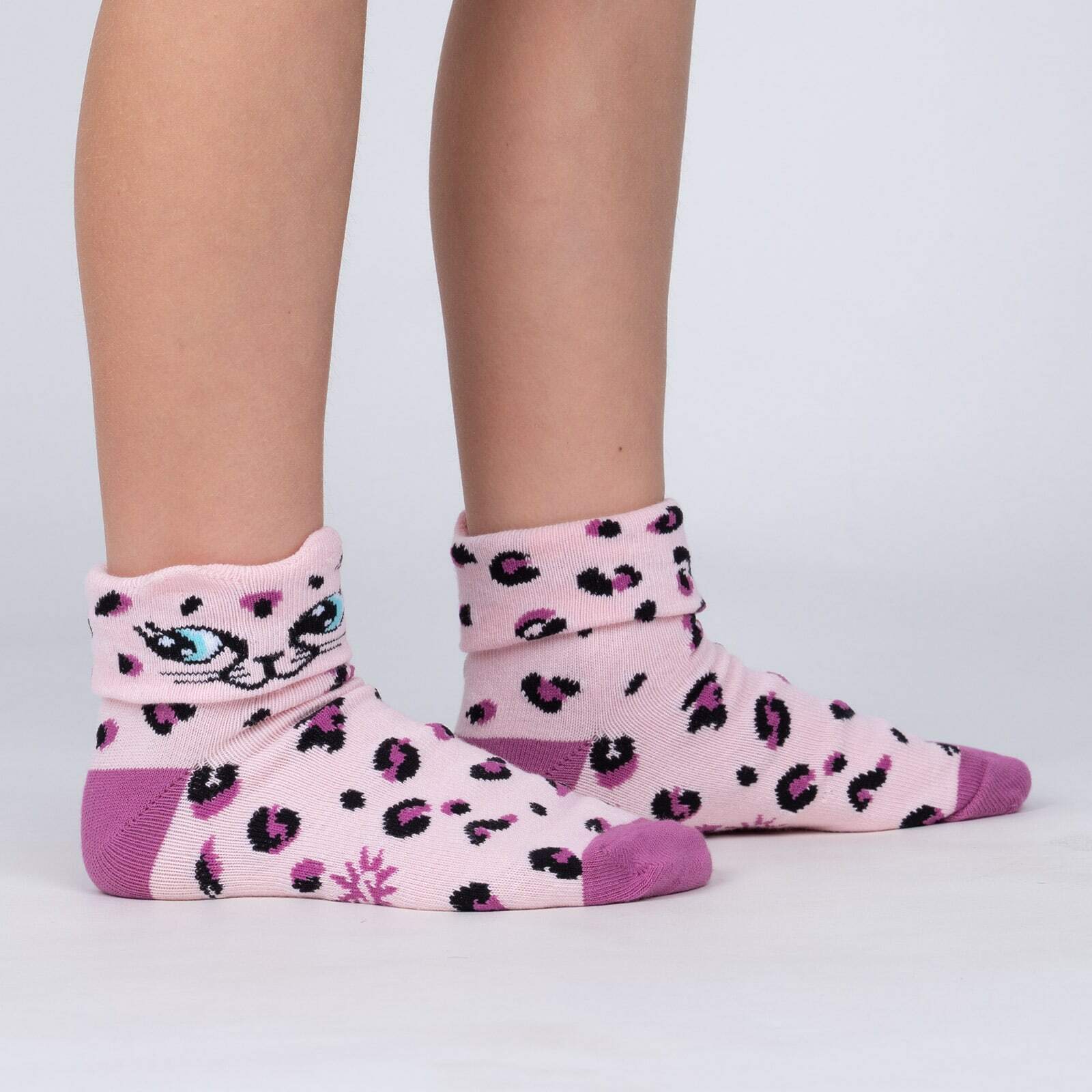 Check Meow Turn Cuff Kid's Crew Socks (Age 3-6 yrs)