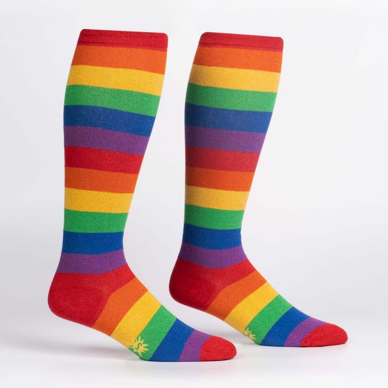 Shimmer Rainbow Knee High Socks in Extra Stretchy for Wide Calves