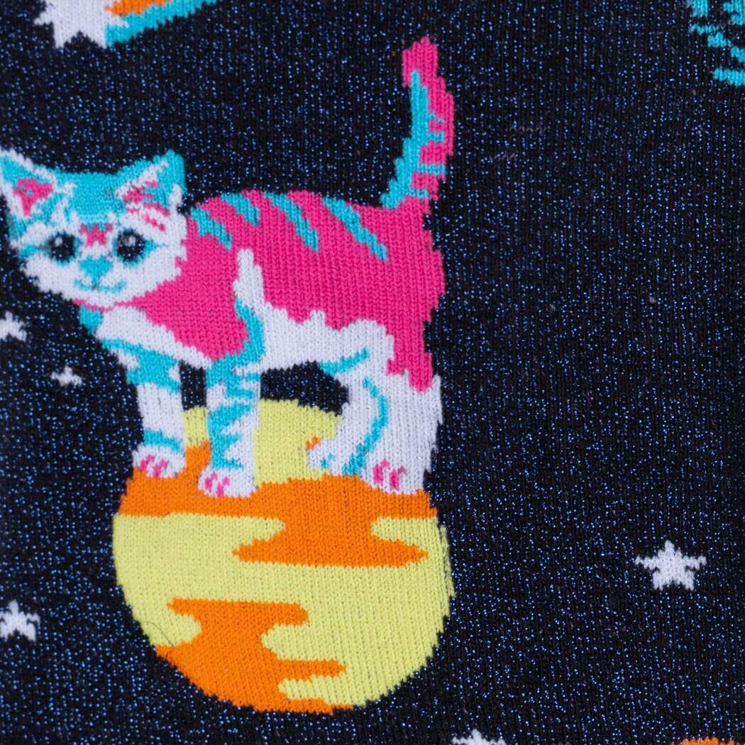 Shimmering Space Cats Knee High Sock in Extra Stretchy for Wide Calves