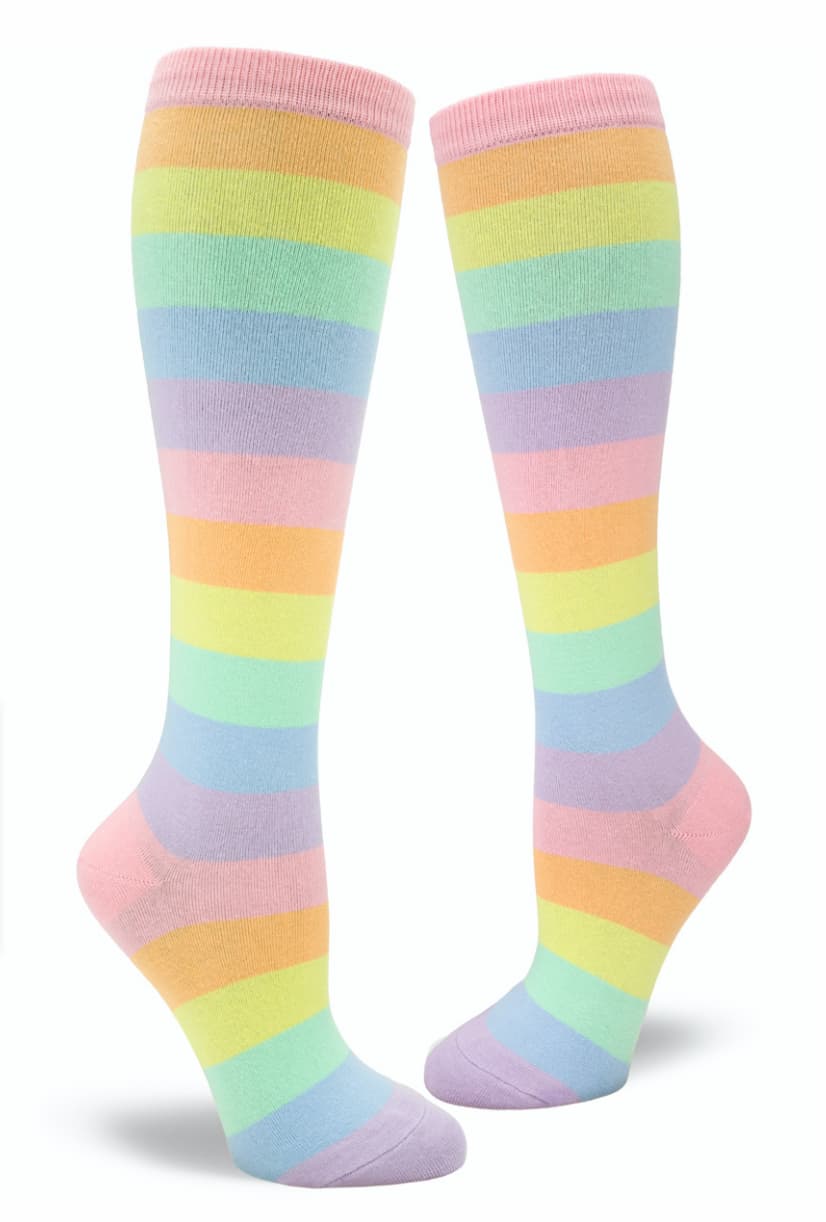 Pastel Rainbow Striped Women's Knee High Socks