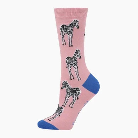 Zebra Women's Bamboo Crew Socks in Pink