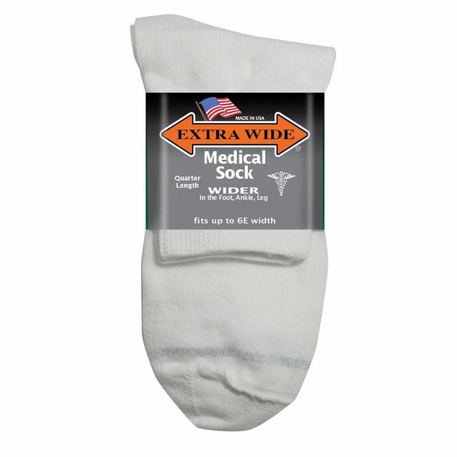 Extra Wide Medical Sock -  Quarter Length in White