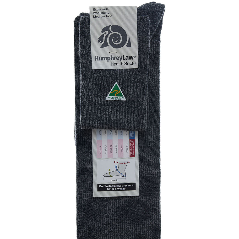 Extra Wide Wool Blend Socks in Steel Grey (Sizes Small - XXL) - Aussie Made