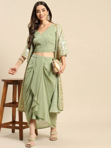 Buy Adorvii Womens Crop Top with Dhoti Pants and Shrug AD34C Greyish  Blue 40 at Amazonin