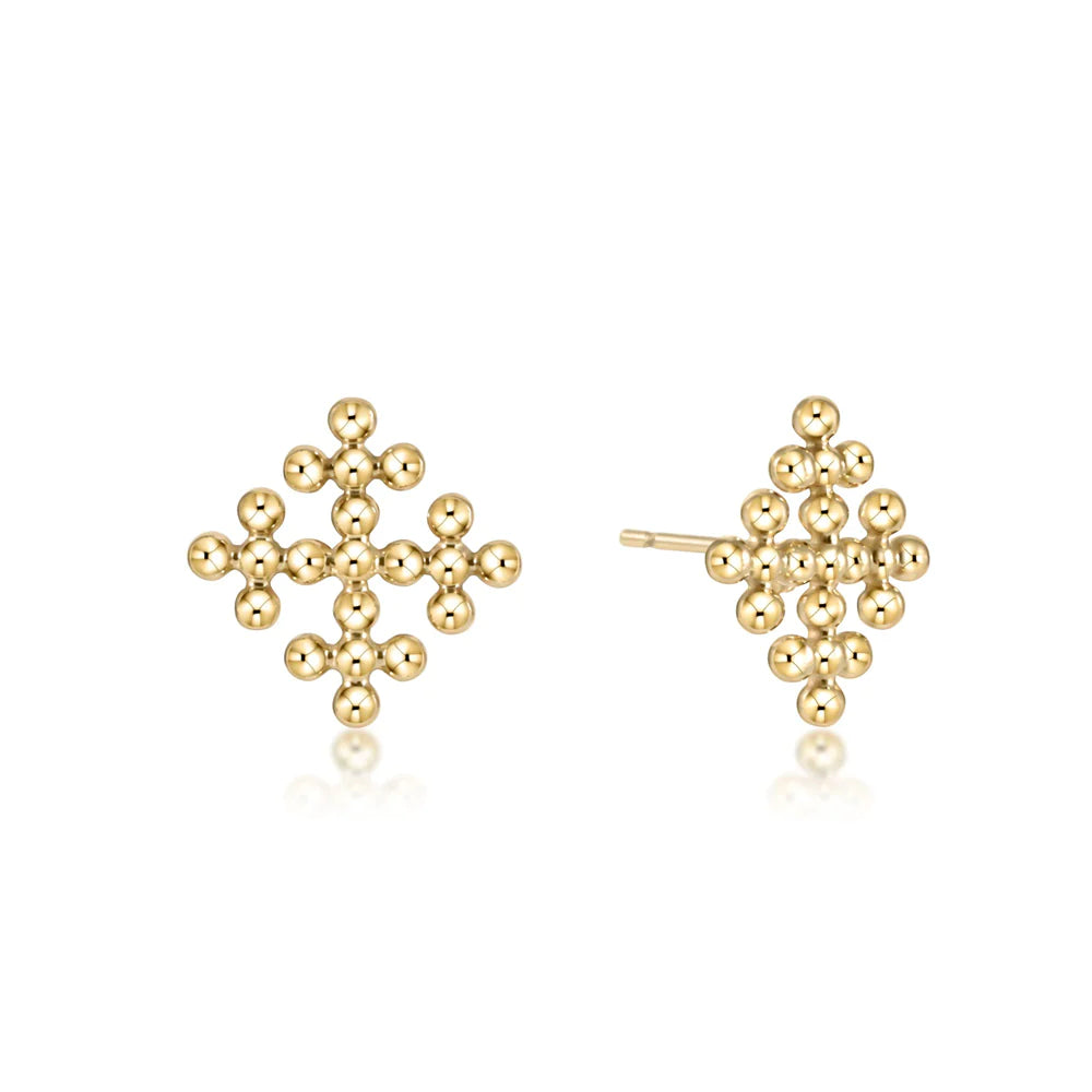 Classic Beaded Signature Cross Encompass Gold Studs