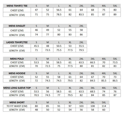 SIZE CHART – Haka Clothing NZ