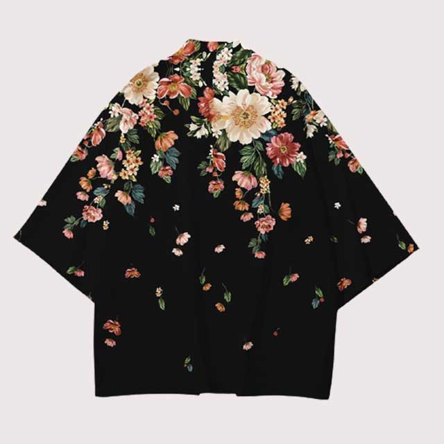 Black Floral Kimono Cardigan