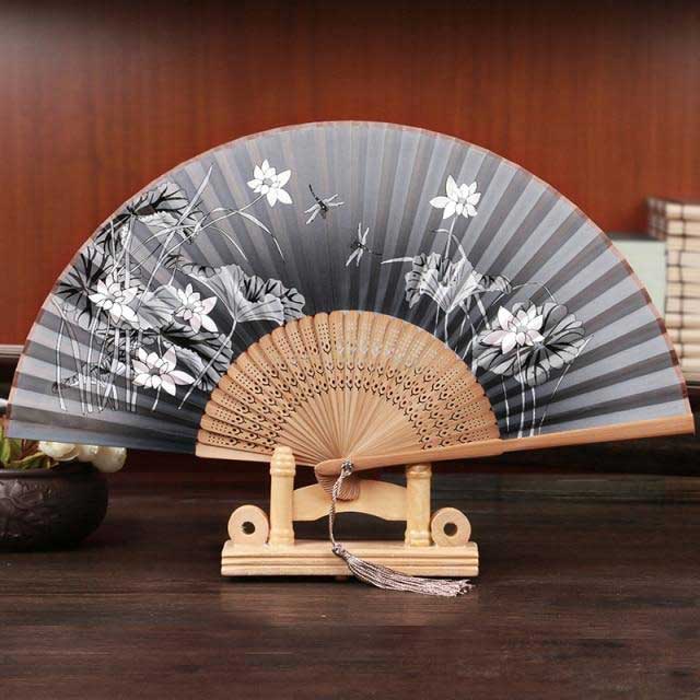 Grey Bamboo Silk Hand Fan