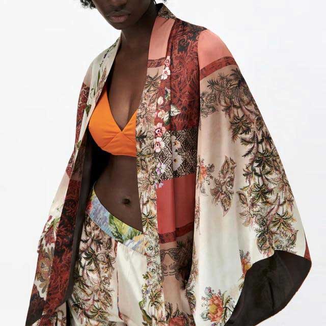 Two Piece Set Printed Kimono