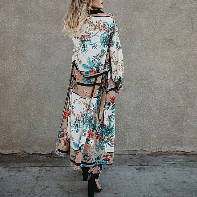 Long Kimono Cardigan -Beige