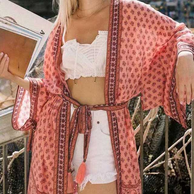 Long Boho Kimono Cardigan