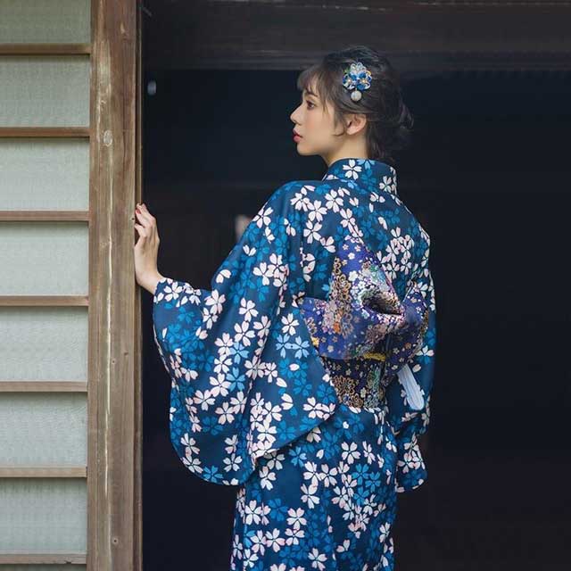 Navy and White Floral Kimono