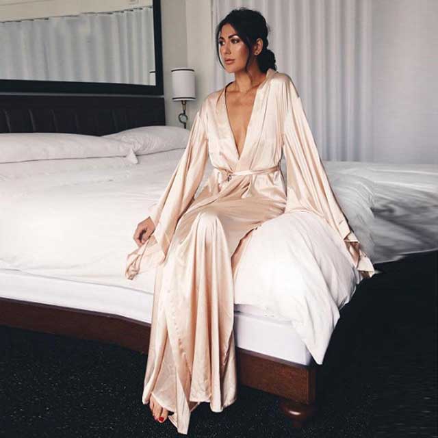 Long Satin Kimono Dressing Gown