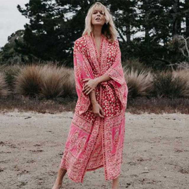 Pink Boho Kimono Cardigan