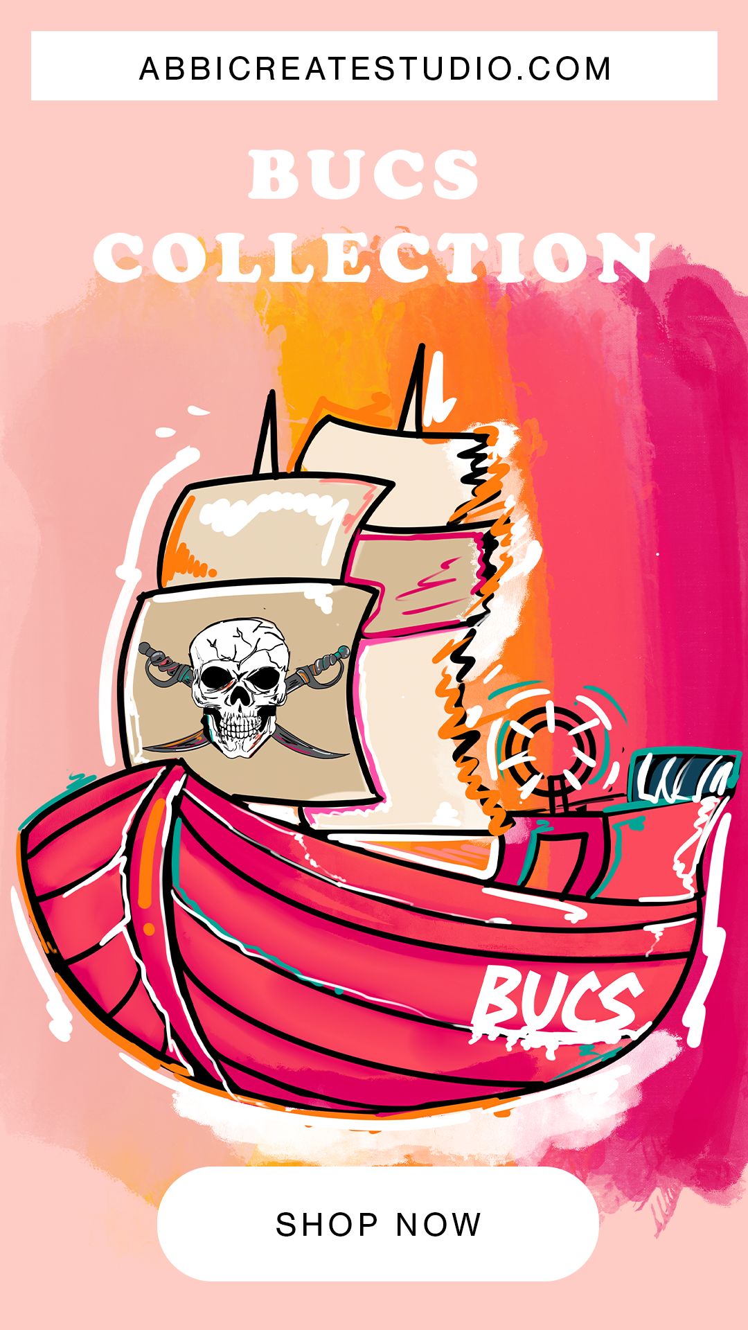 BUCS Pirate ship illustration design by Abbicreates Studio | Tampa bay Artist 