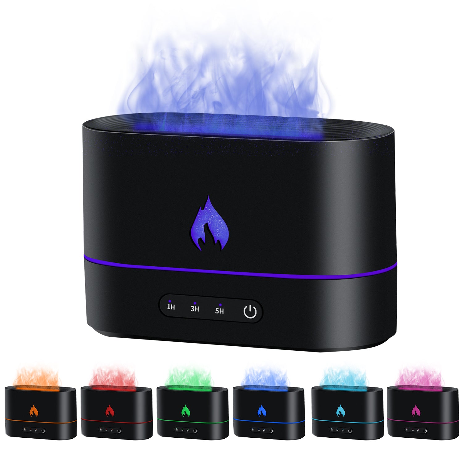 200mL Aroma Diffuser Humidifier with 3D Flame Night Light - Black (853)