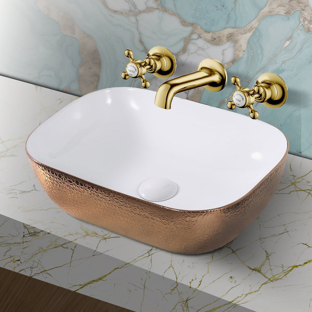Mika Rose Gold Ceramic Countertop Basin - 500x400x140mm