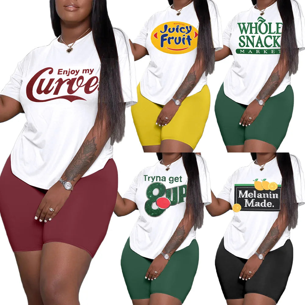 Women Girls Two Piece Summer Outfits Short Sleeve Shirt and Biker Shorts 2 Piece Set Casual Printed Tracksuit Two-Piece Set