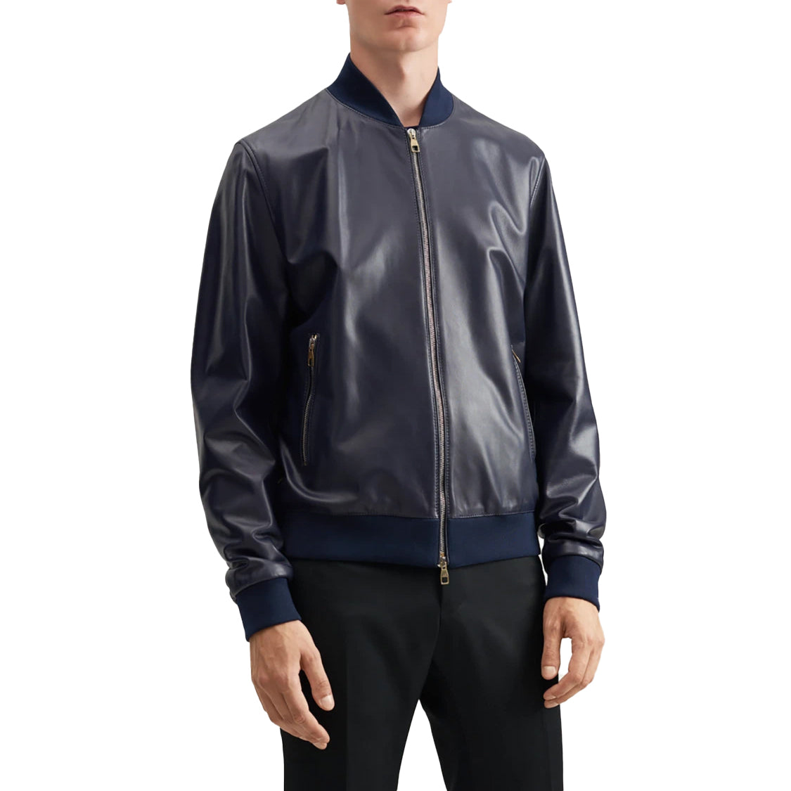 Blue Bomber Leather Jacket for Men - Mika – Tango.