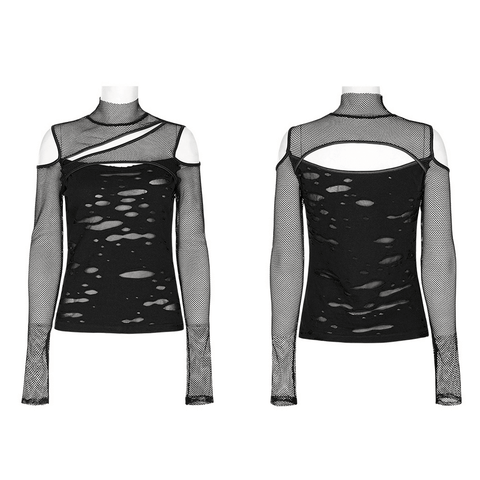 Punk Daily Mesh Top with Edgy Asymmetric High Neck.