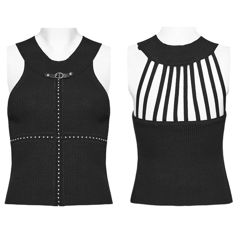 Punk-inspired Knitted Top with Bold Cross-Design.