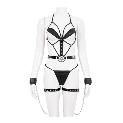 Punk Style Women's Pentagram Body Harness Lingerie Set.