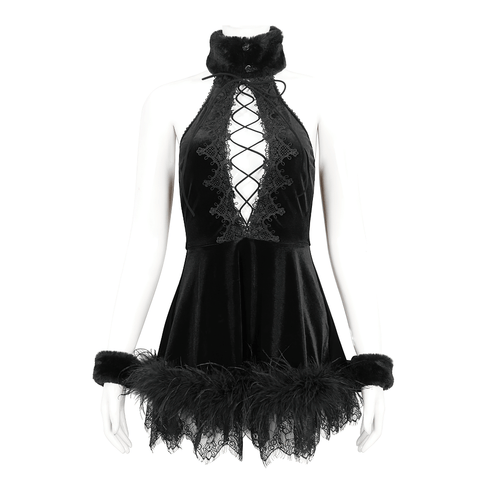 Gothic Halterneck Velvet Dress - Sexy Open-Back.