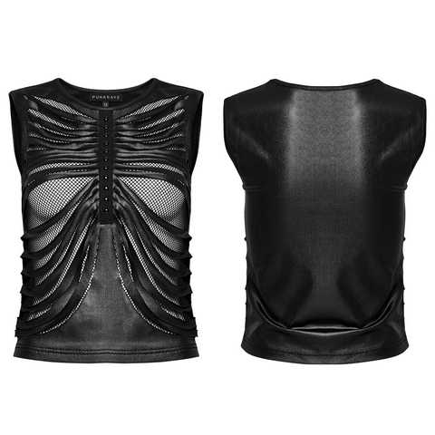 Punk Women's Crop Top: Ribbed Style with Mesh Accent.