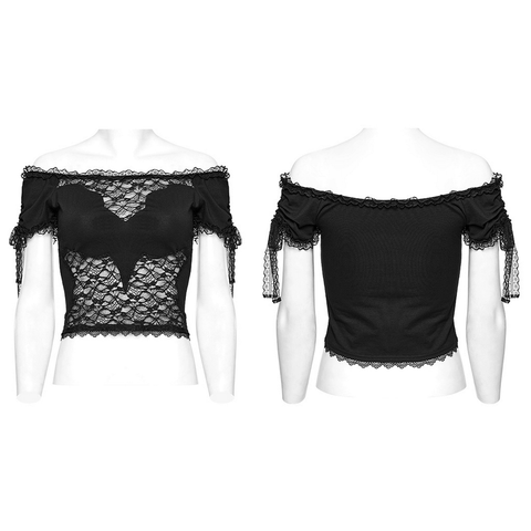 Evoke Dark Romance with a Black Off-the-Shoulder Lace Top.