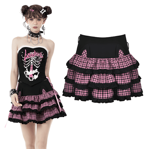 Fashionable Checkered Mini Skirt with Pet-Inspired Details.