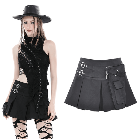 Bold Statement: Black Mini Skirt with Stylish Buckle.