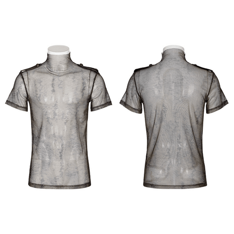 Doomsday Print Mesh Tee - Button-Up Stand Collar.