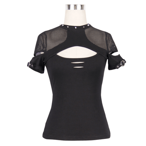 Gothic Fashion: Elegant Mesh T-Shirt with a Grunge Vibe.